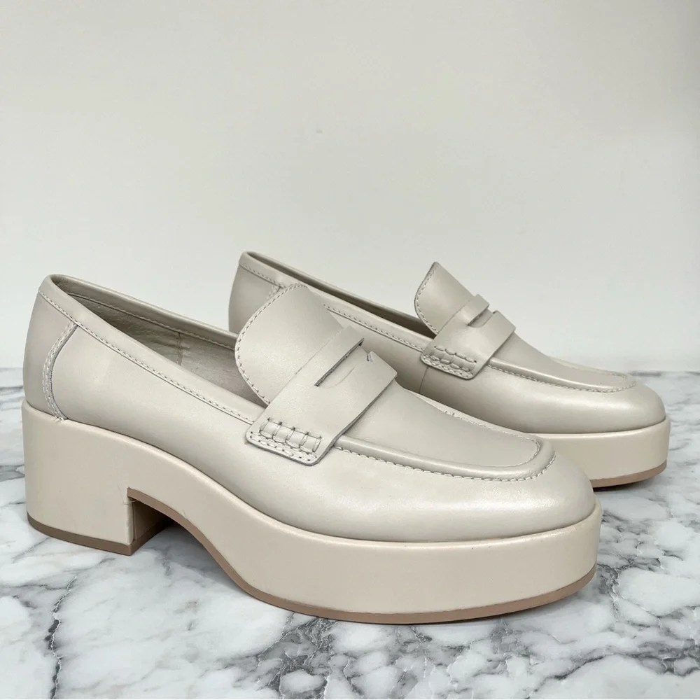 Dolce Vita Yanni Platform Penny Loafers Ivory Leather Women’s Size 10